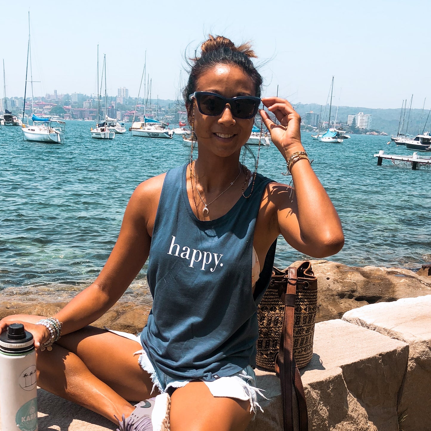 Happy Muscle tank Atlantic blue
